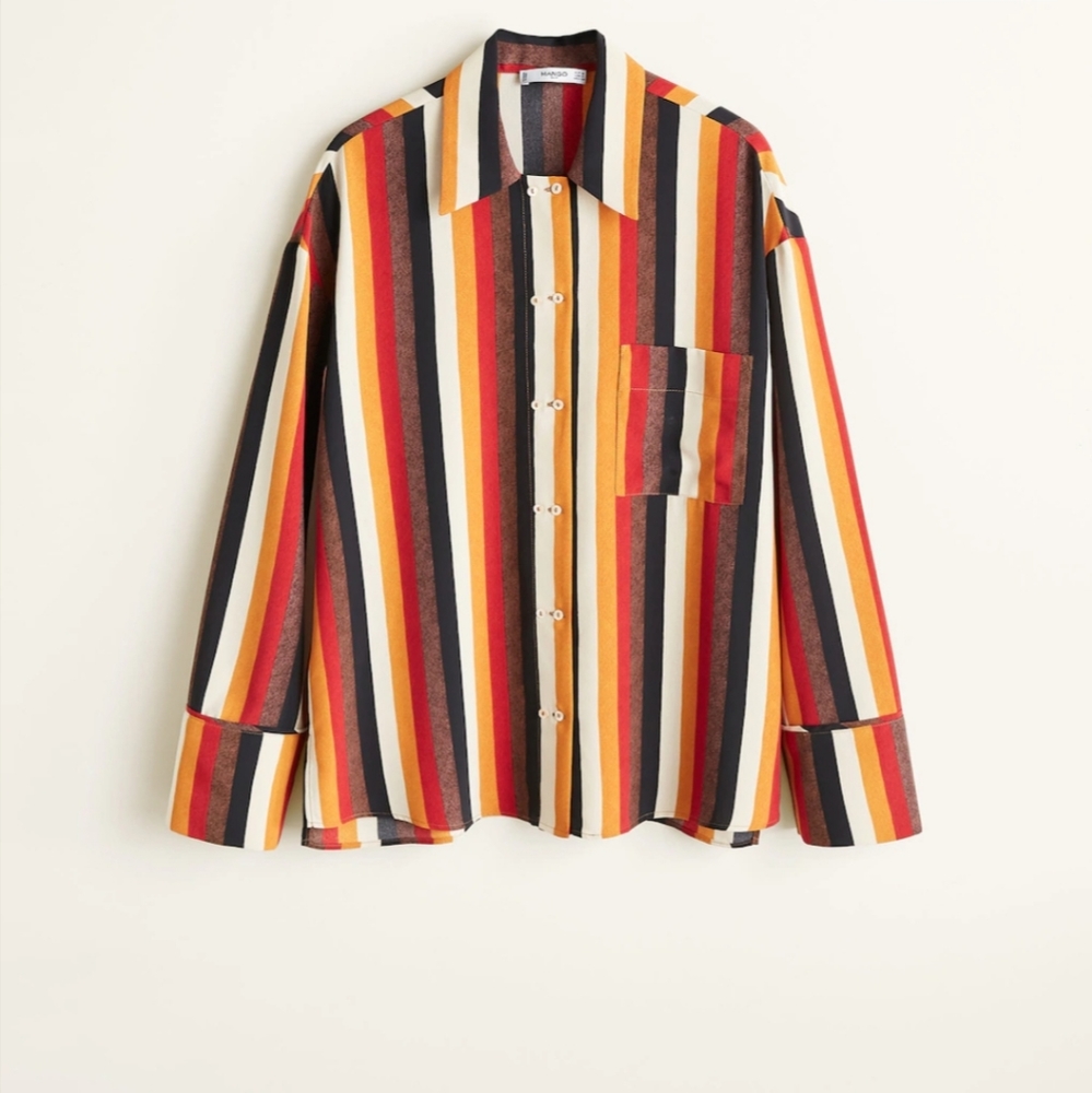 Mango Button Down Shirt US Size 8 Multi Stripes
